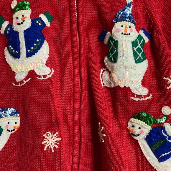 Vintage Tiara International Red Zip Up Christmas Sweater - Picture 6 of 10